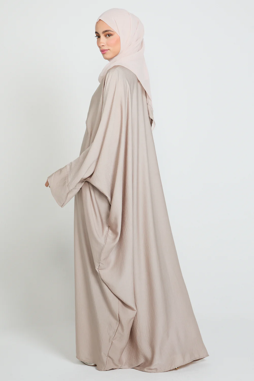 Classic Soft Sheen Closed Abaya with Inner Belt - Mink Mist - Image 8