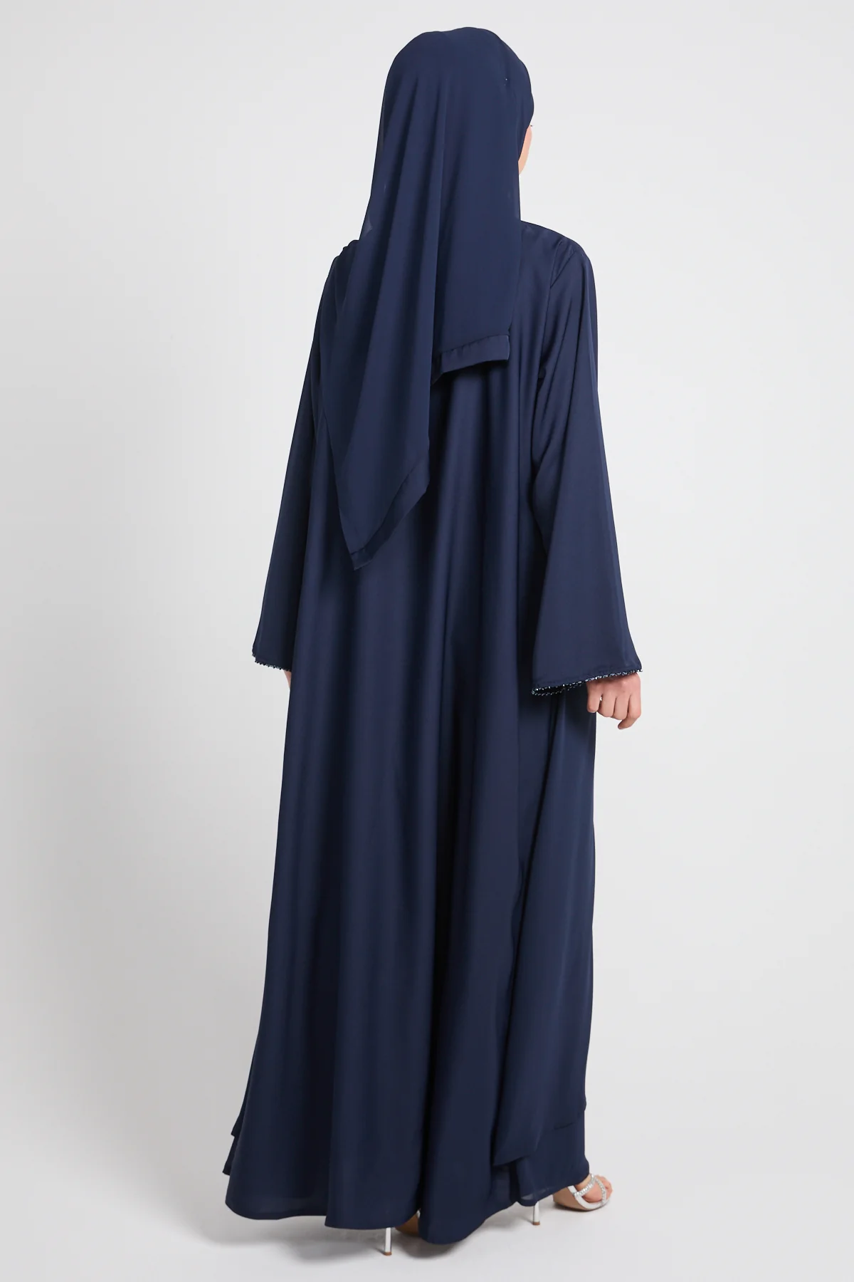 Closed Abaya with Draped Chiffon – Deep Navy - Image 6