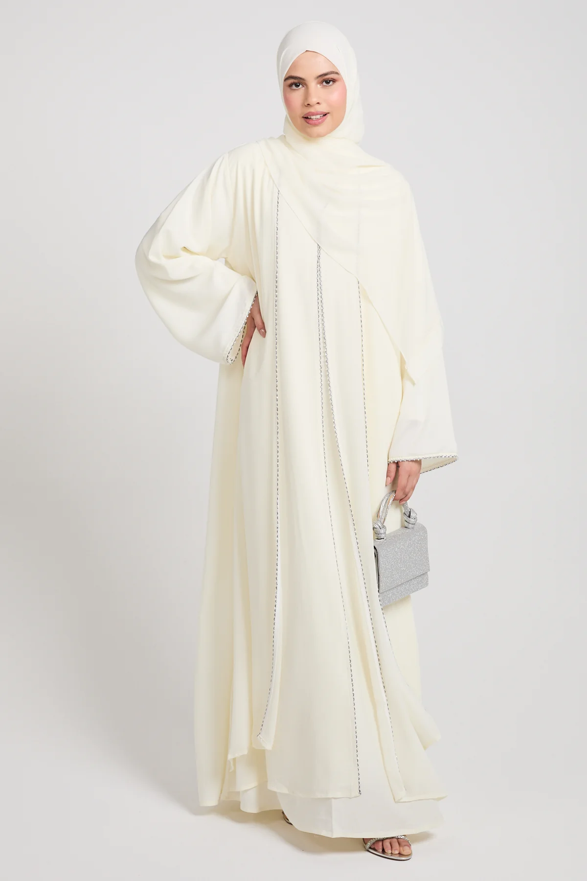 Closed Abaya with Draped Chiffon – Vanilla Mist - Image 7