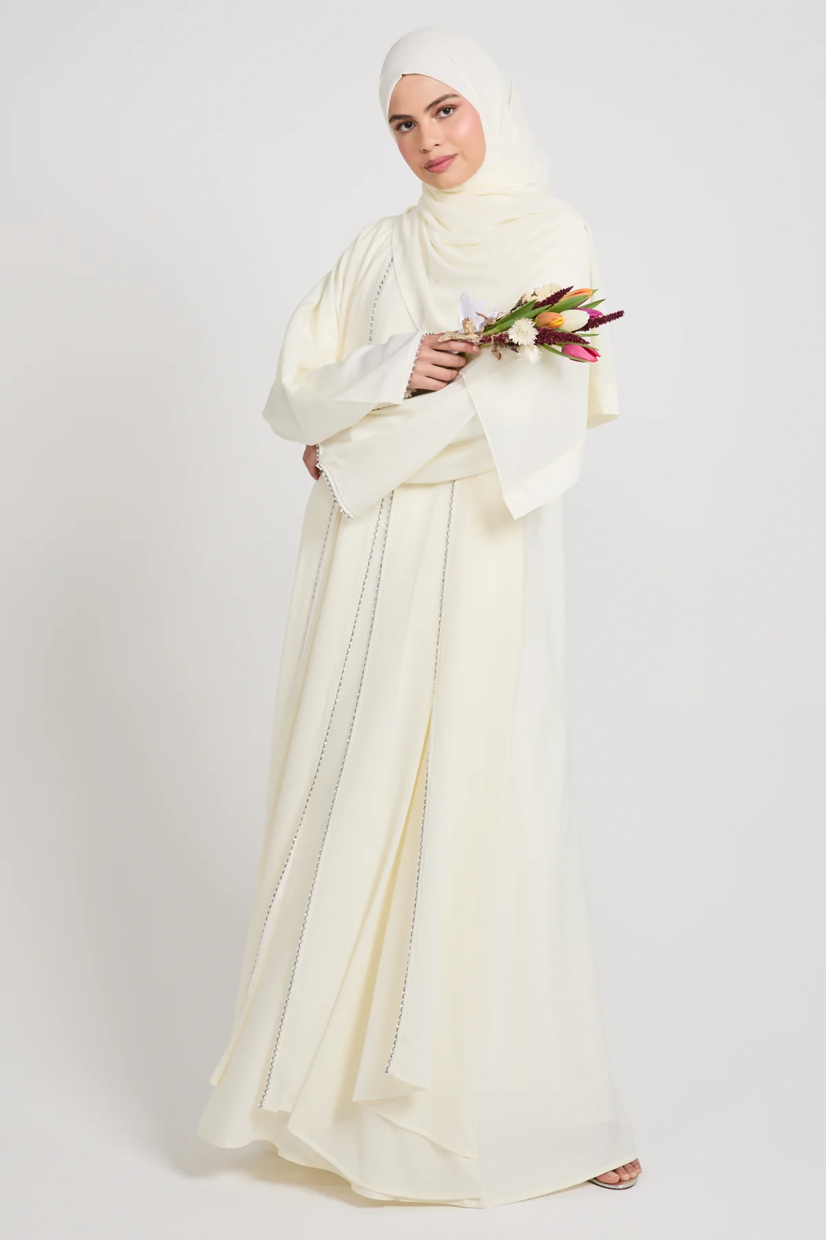 Closed Abaya with Draped Chiffon – Vanilla Mist - Image 9