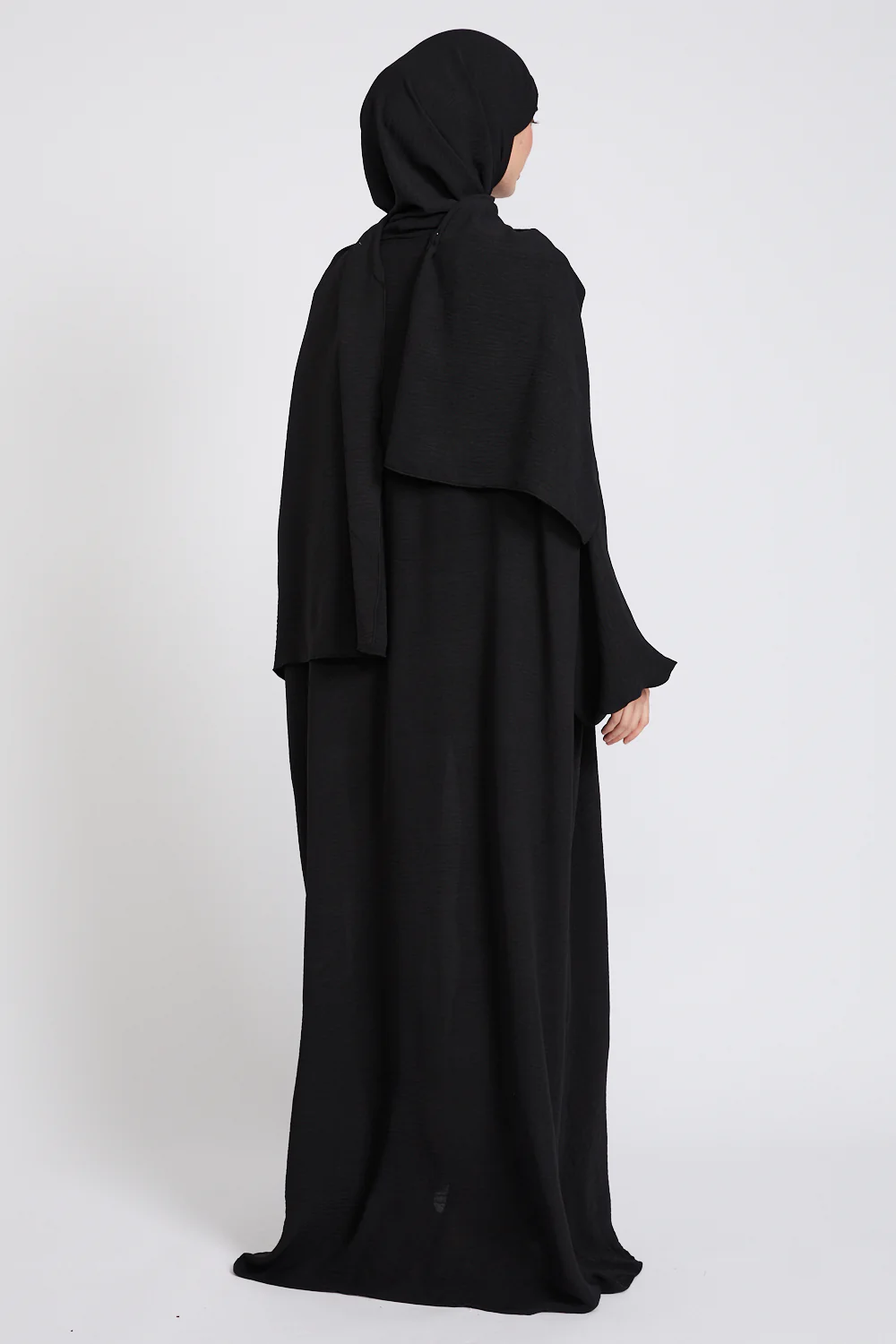 Closed Abaya with Front Zip and Attached Hijab - Black - Image 10
