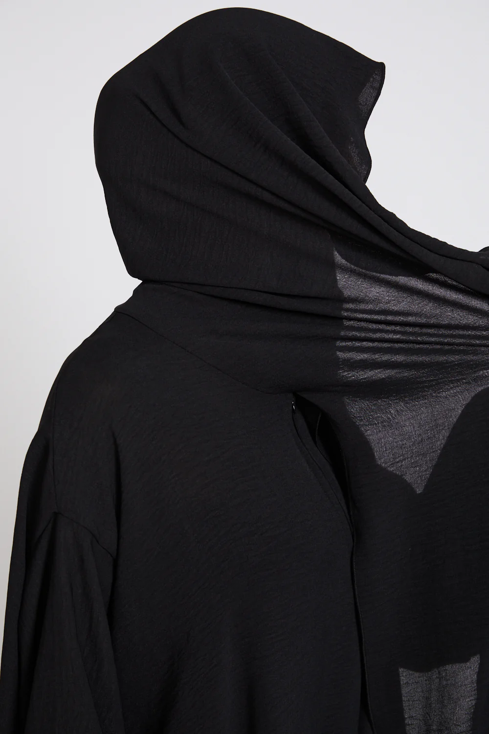 Closed Abaya with Front Zip and Attached Hijab - Black - Image 11
