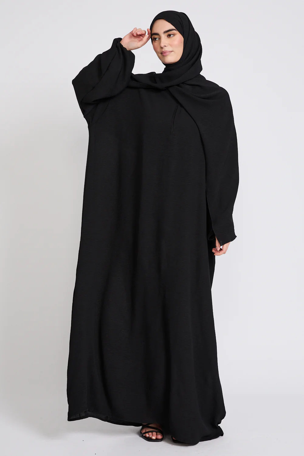 Closed Abaya with Front Zip and Attached Hijab - Black - Image 8