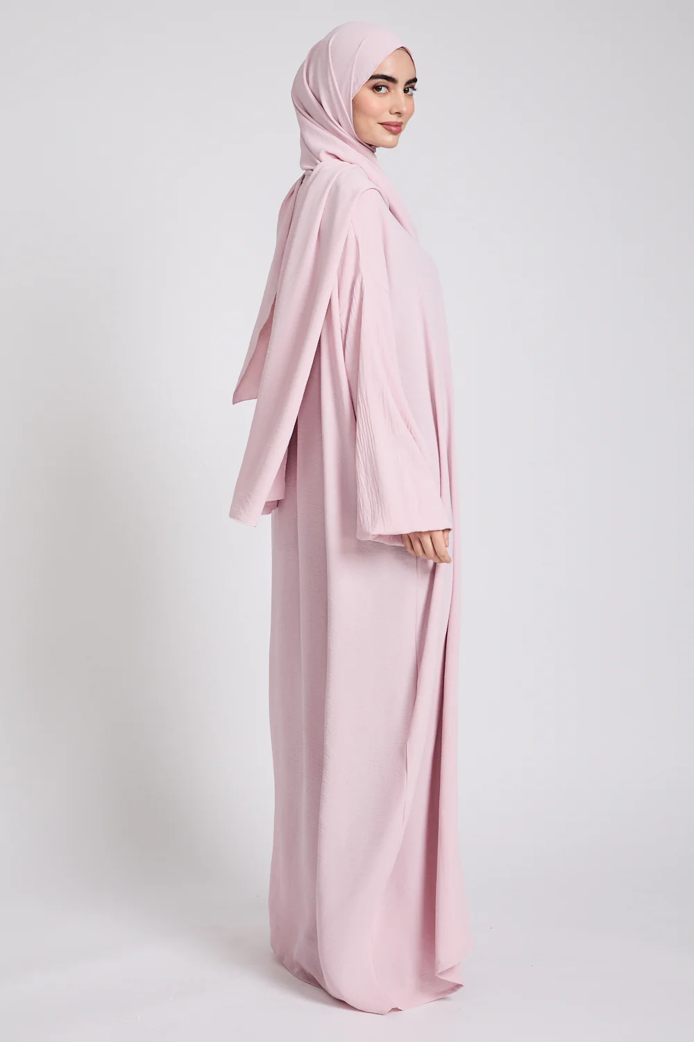 Closed Abaya with Front Zip and Attached Hijab - Blush - Image 10