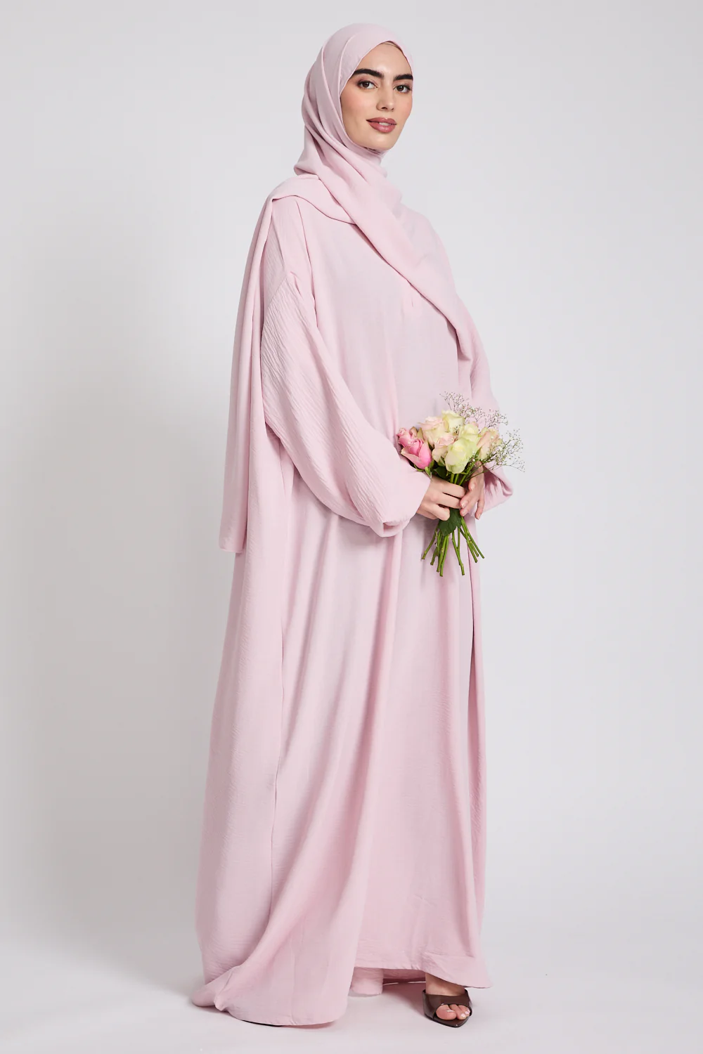 Closed Abaya with Front Zip and Attached Hijab - Blush - Image 7