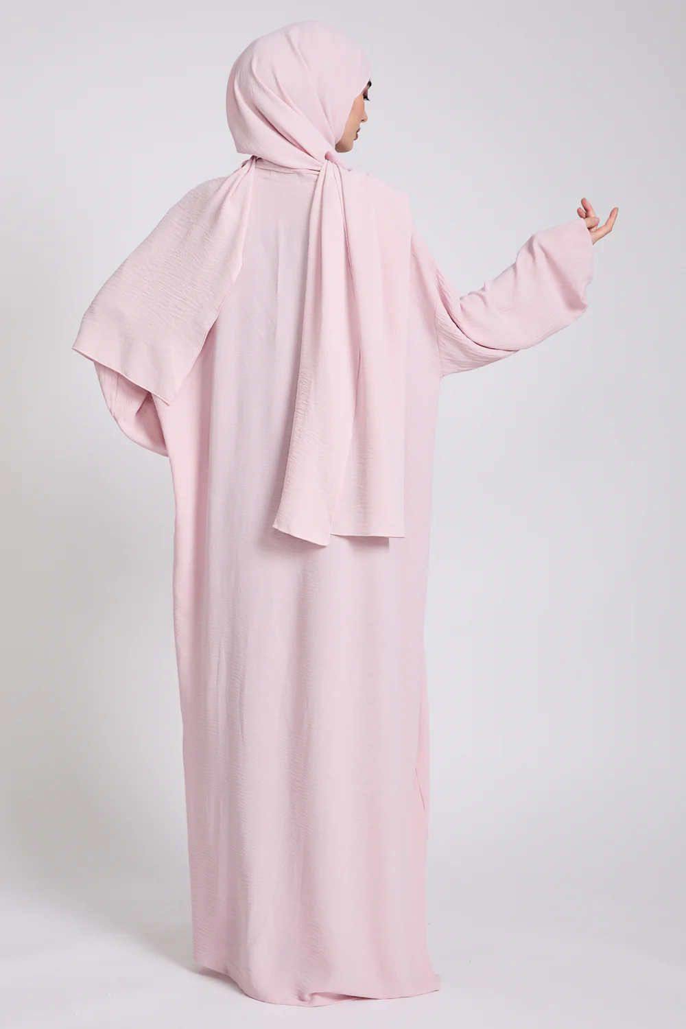 Closed Abaya with Front Zip and Attached Hijab - Blush - Image 9