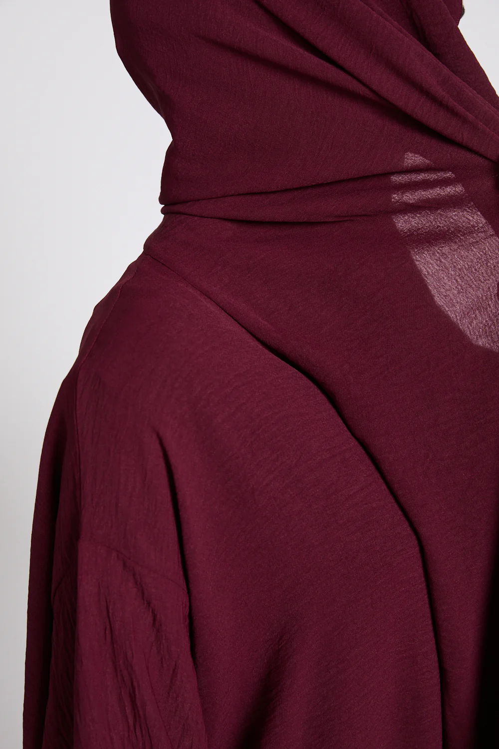 Closed Abaya with Front Zip and Attached Hijab - Burgundy Mist - Image 11