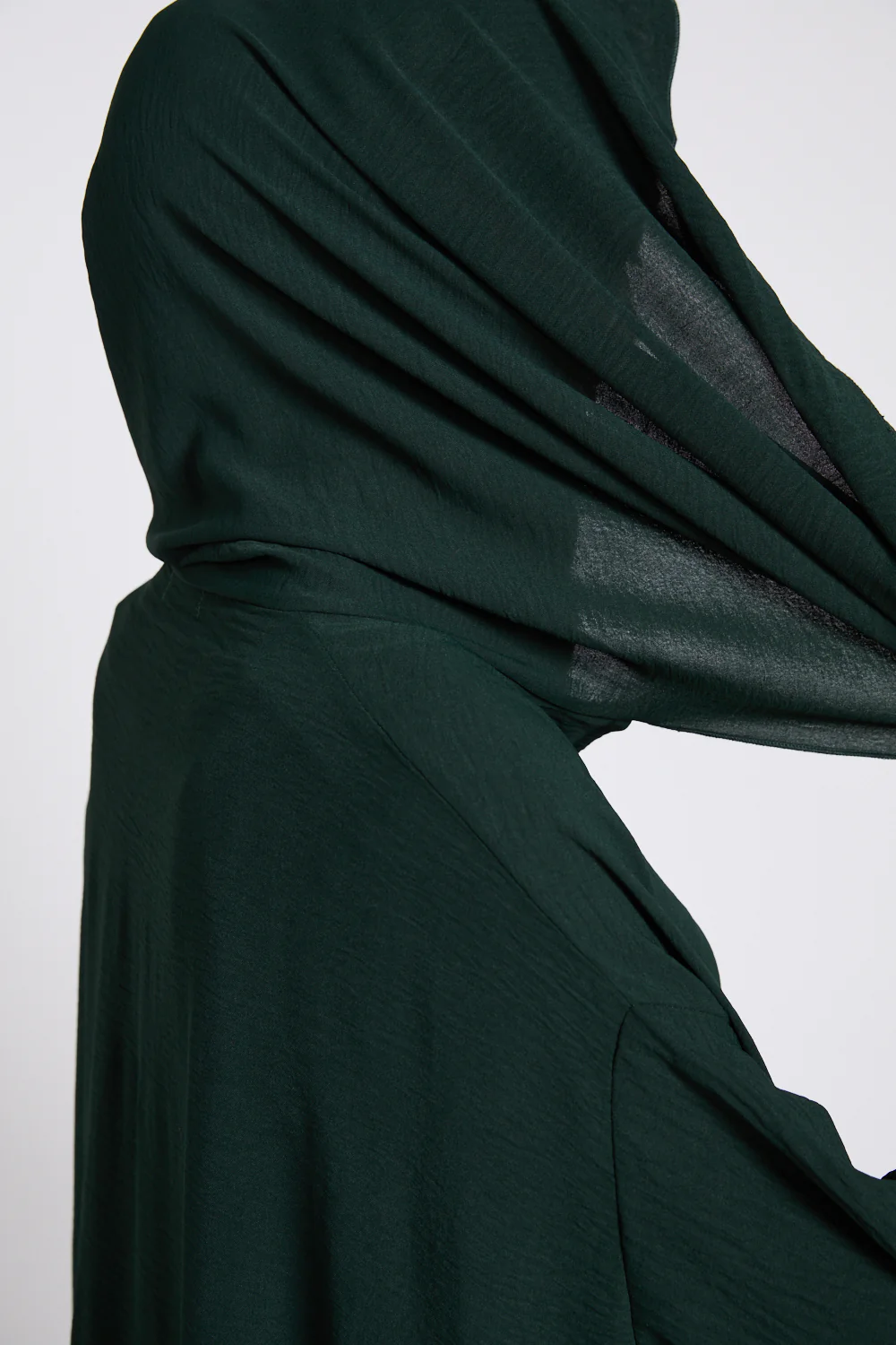 Closed Abaya with Front Zip and Attached Hijab - Forest Green - Image 10