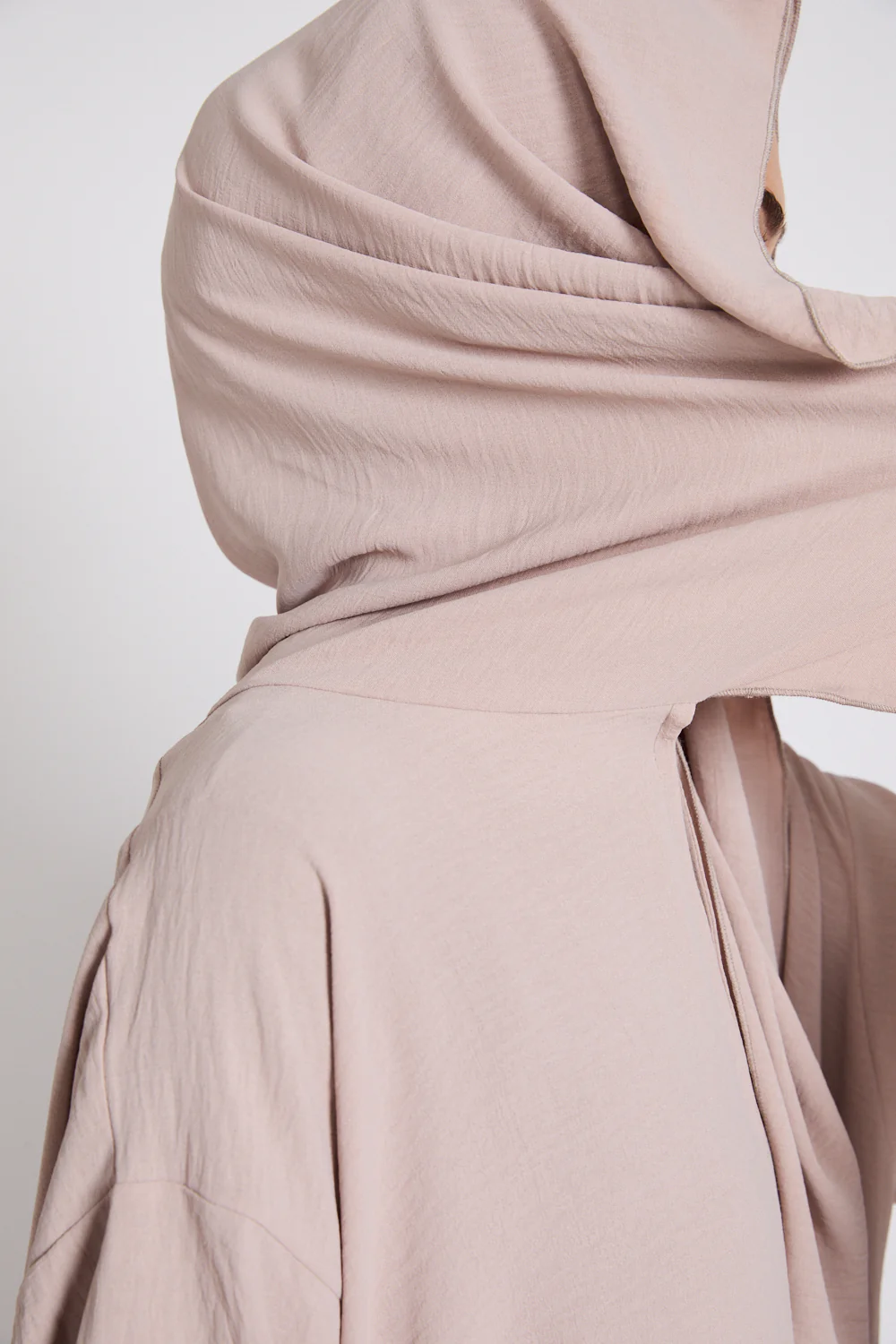 Closed Abaya with Front Zip and Attached Hijab - Natural - Image 10