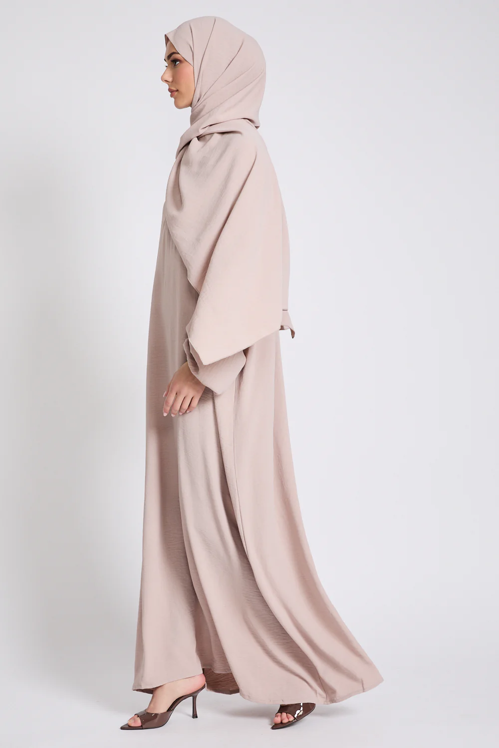 Closed Abaya with Front Zip and Attached Hijab - Natural - Image 7