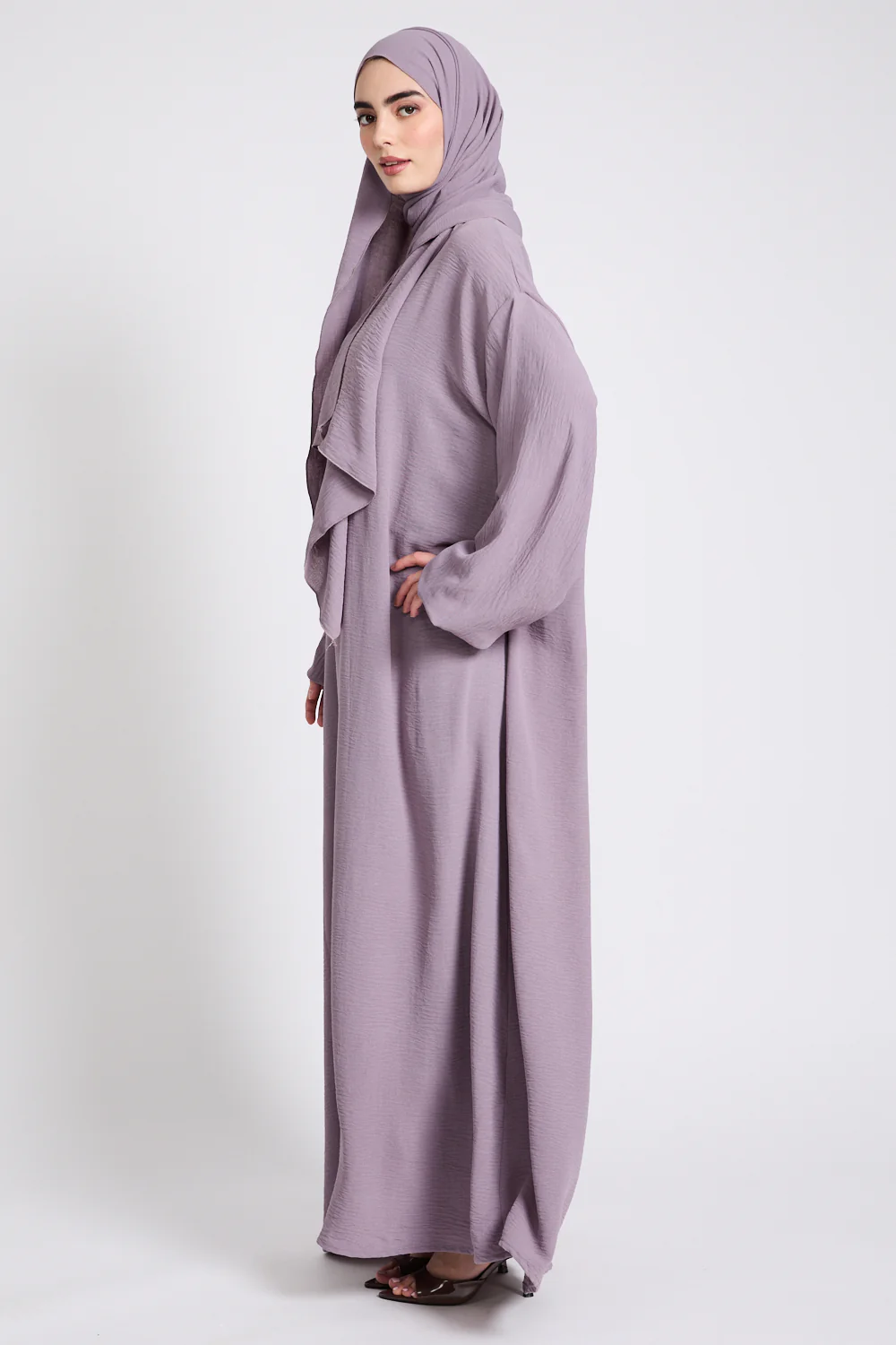 Closed Abaya with Front Zip and Attached Hijab - Royal Lilac - Image 6