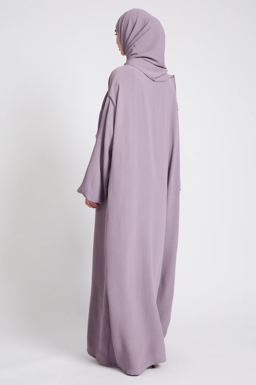 Closed Abaya with Front Zip and Attached Hijab - Royal Lilac - Image 7