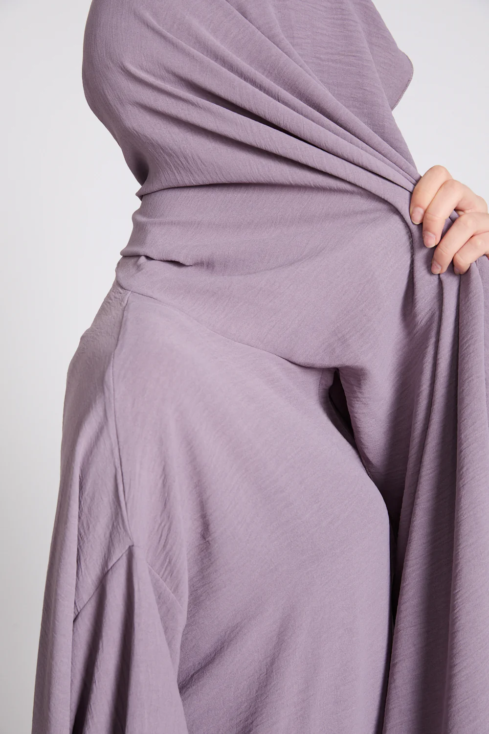 Closed Abaya with Front Zip and Attached Hijab - Royal Lilac - Image 9