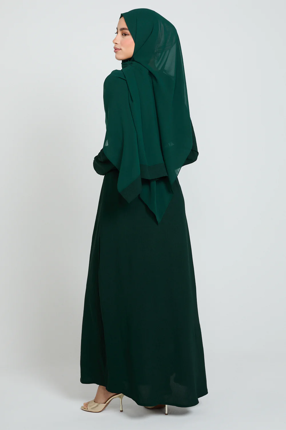 Closed Abaya with Zipped Cuffs and Pockets - Forest Green - Image 7
