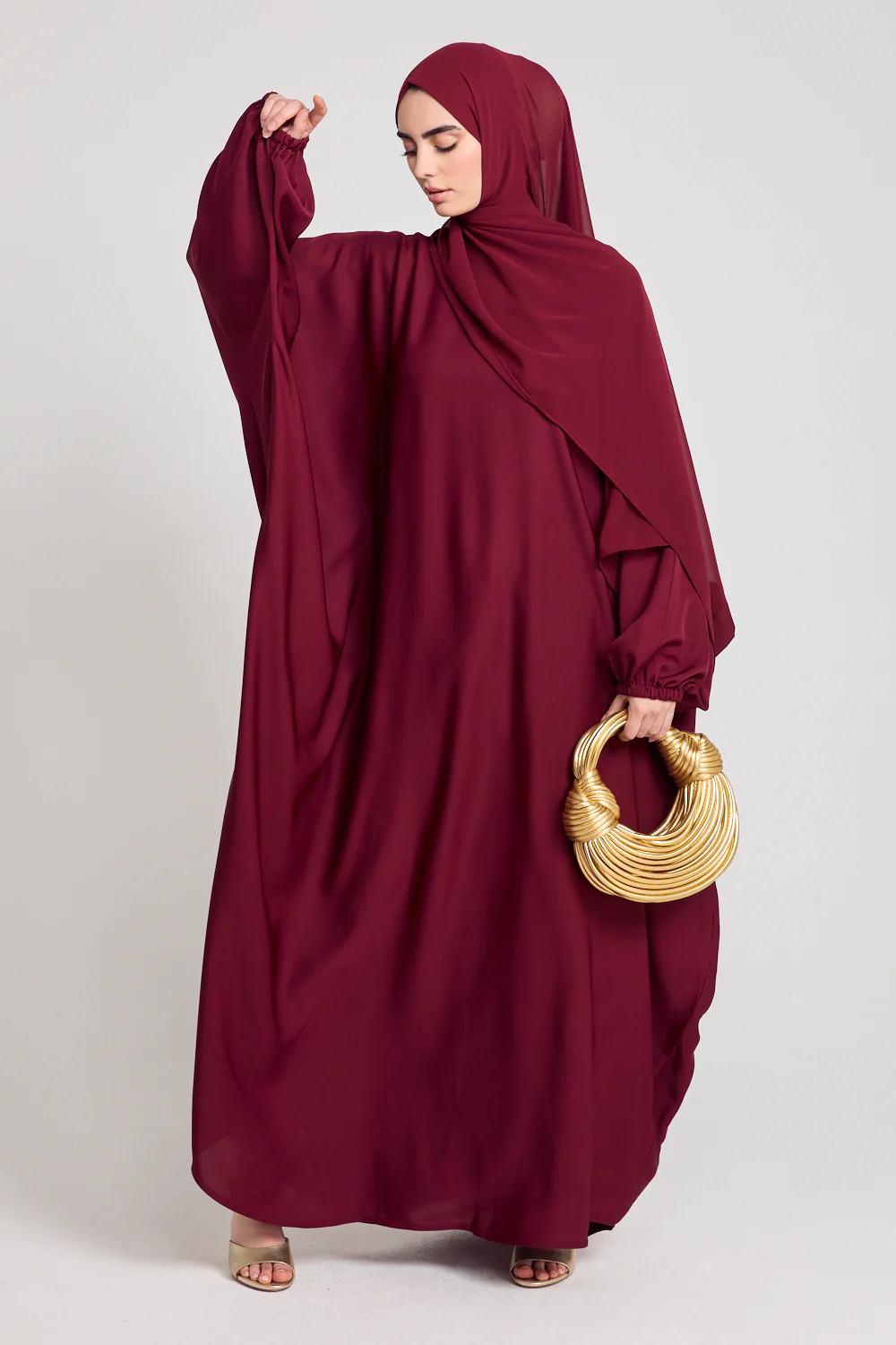 Closed Farasha with Elasticated Cuff - Maroon - Image 3