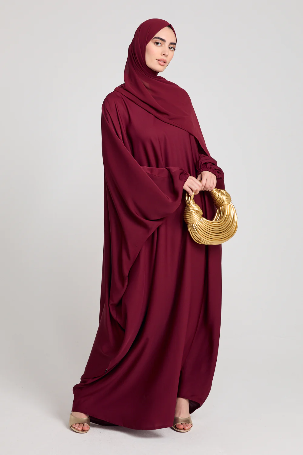 Closed Farasha with Elasticated Cuff - Maroon - Image 7