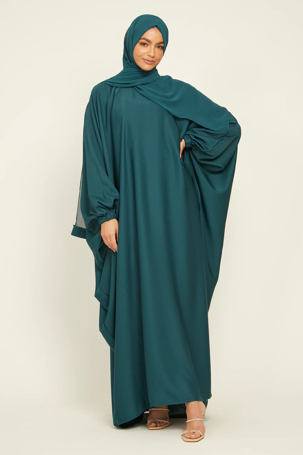 Closed Farasha with Elasticated Cuff - Teal - Image 3