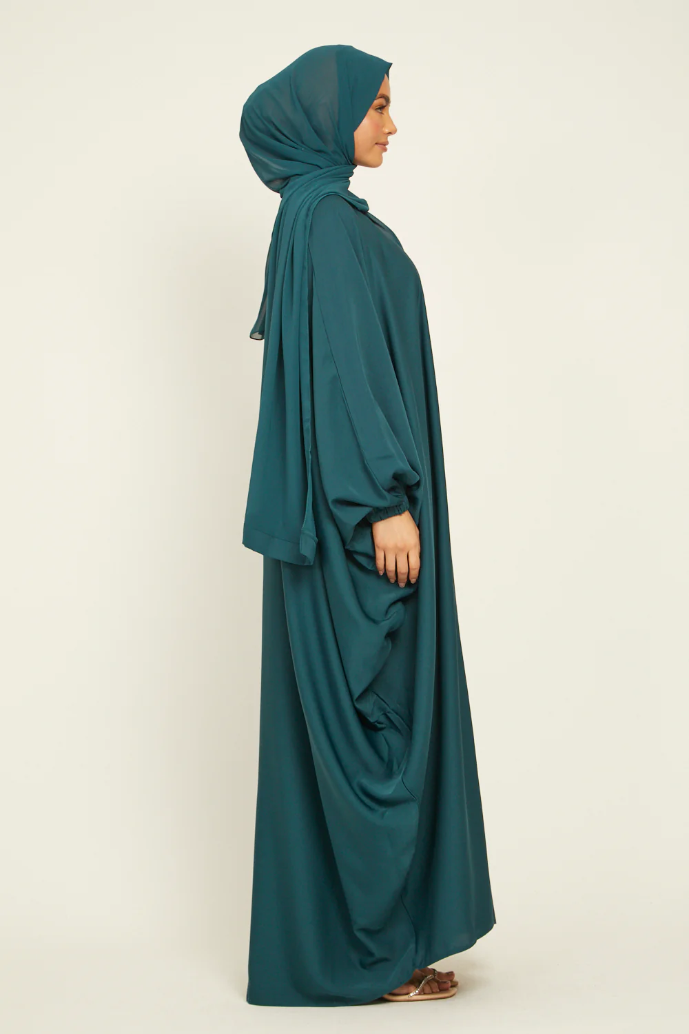Closed Farasha with Elasticated Cuff - Teal - Image 6