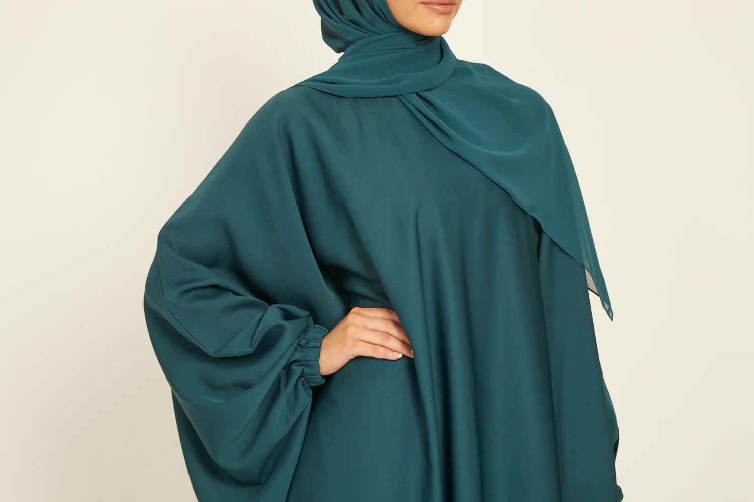 Closed Farasha with Elasticated Cuff - Teal - Image 8
