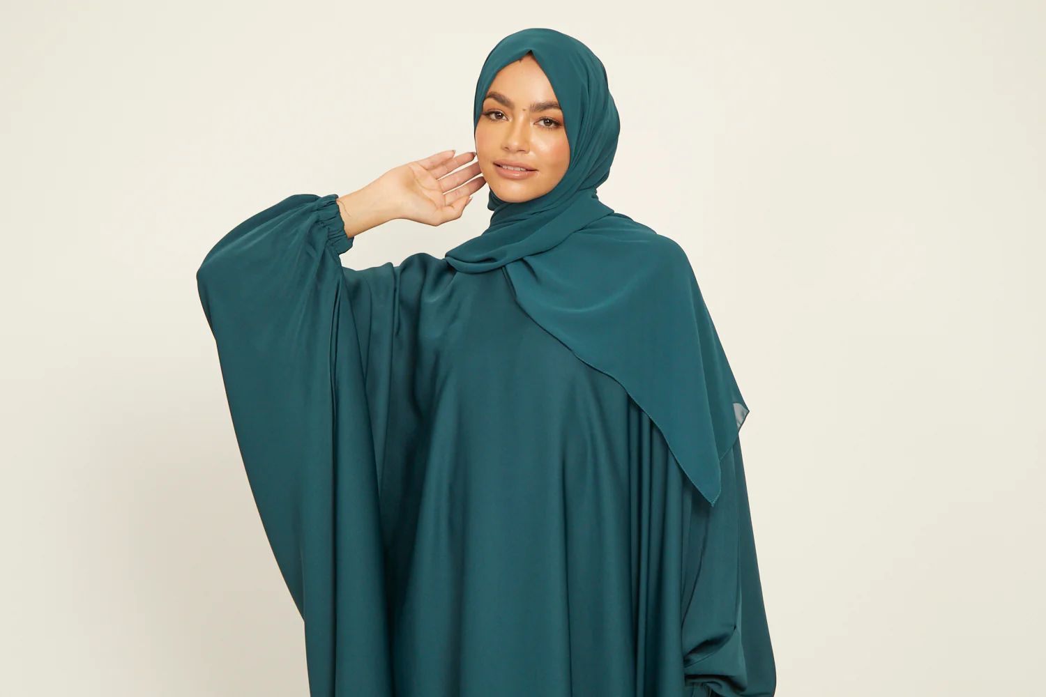 Closed Farasha with Elasticated Cuff - Teal - Image 9