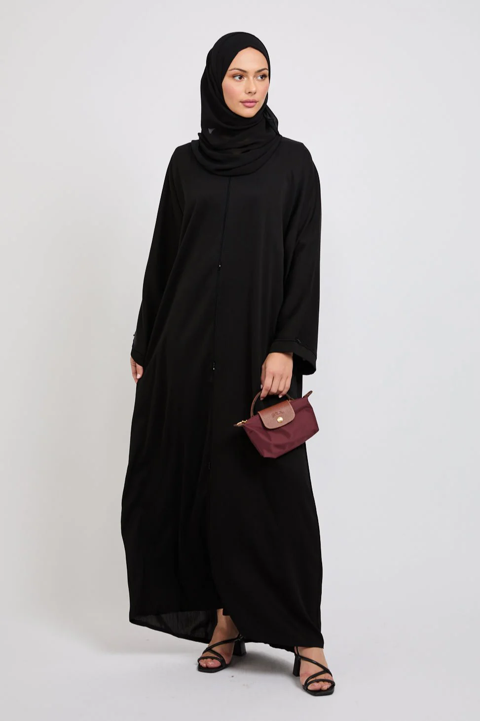 Closed Textured Abaya with Dainty Detailing - Black - Image 7