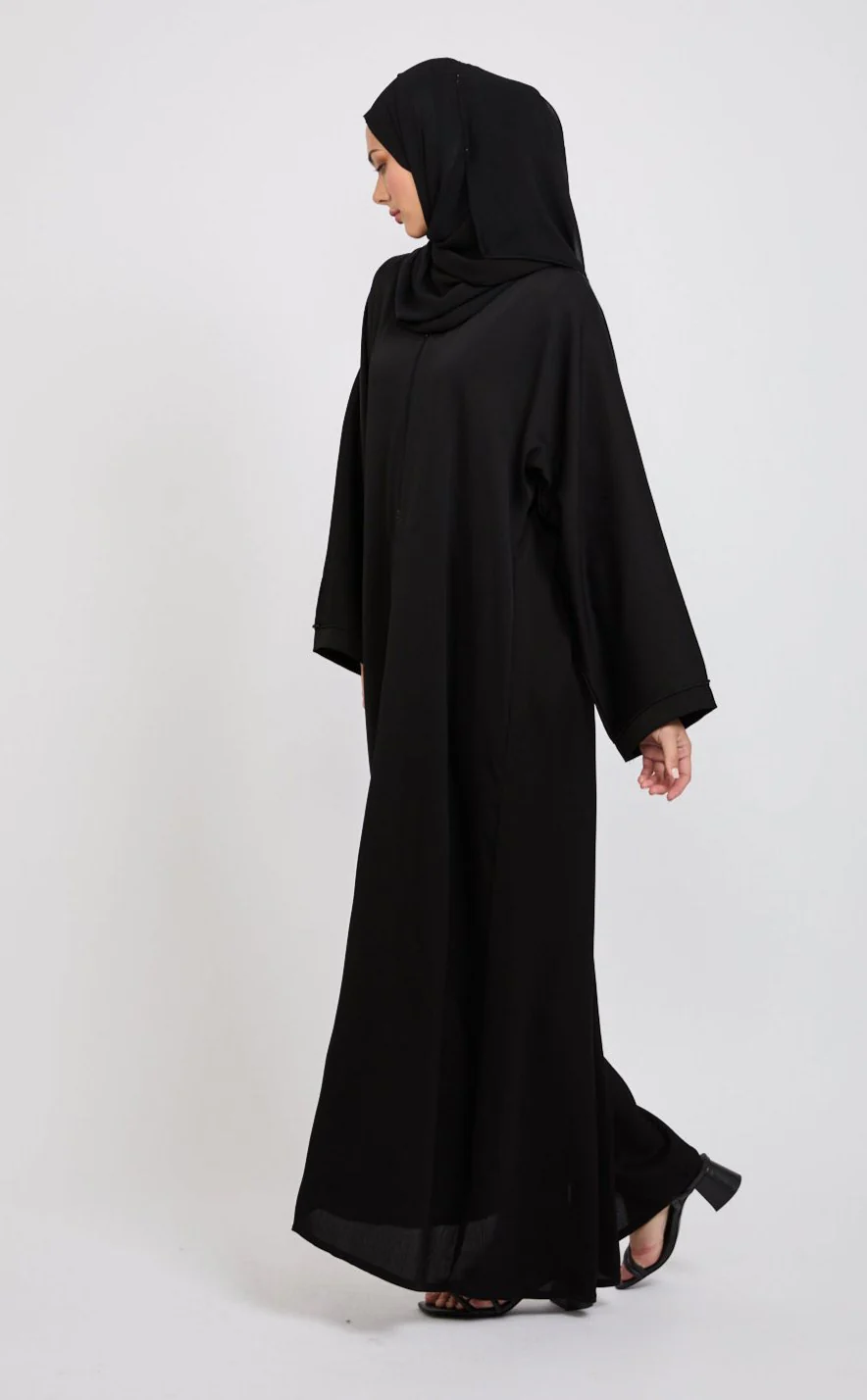 Closed Textured Abaya with Dainty Detailing - Black - Image 8