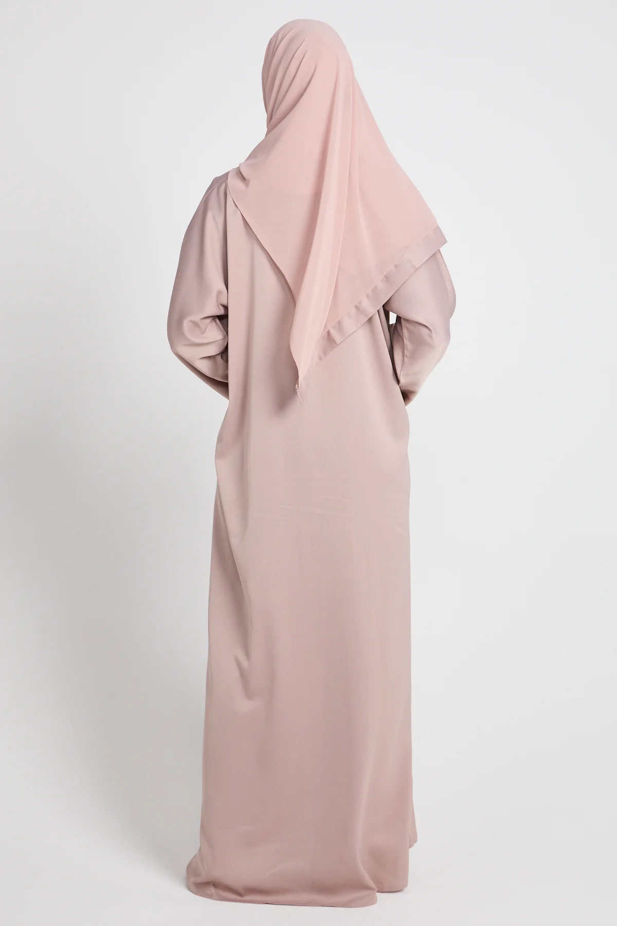 Closed Textured Abaya with Dainty Detailing - Blush Sand - Image 5