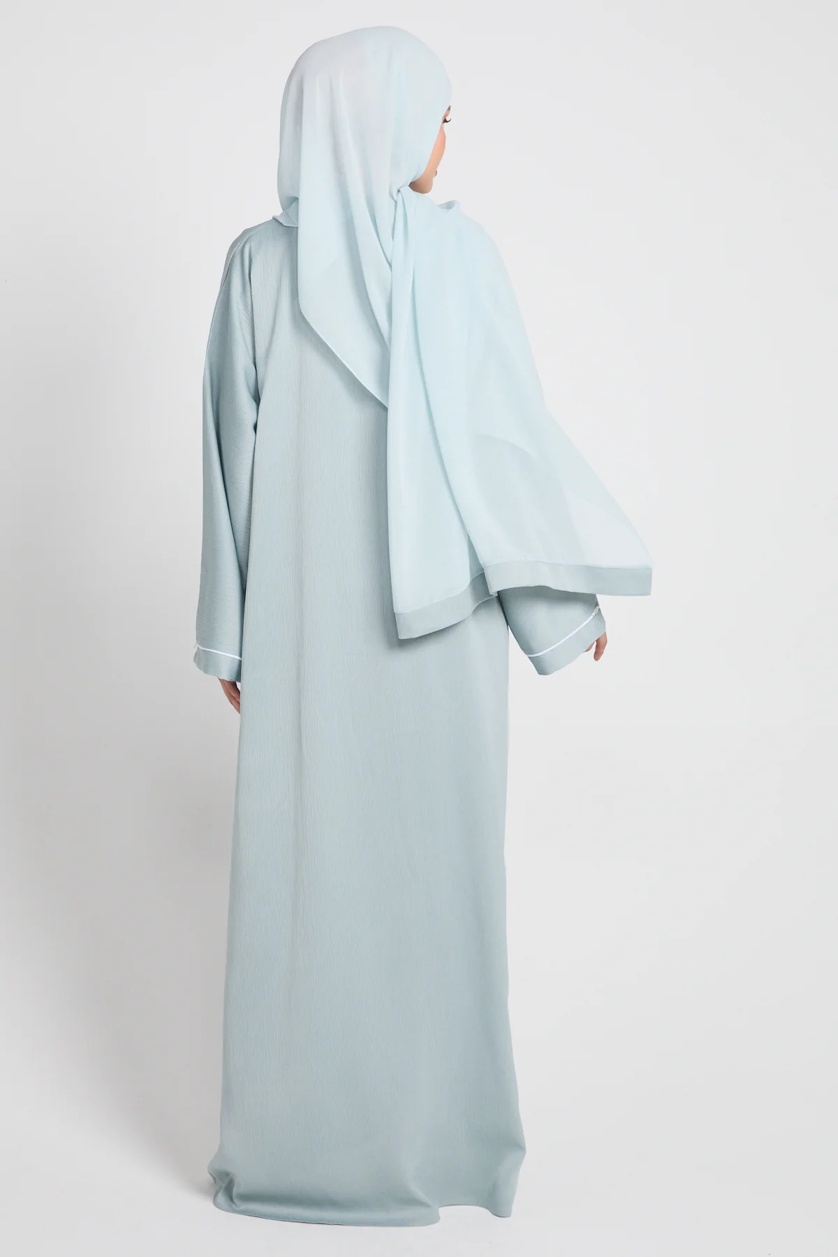 Closed Textured Abaya with Dainty Detailing - Dusky Powder Blue - Image 7