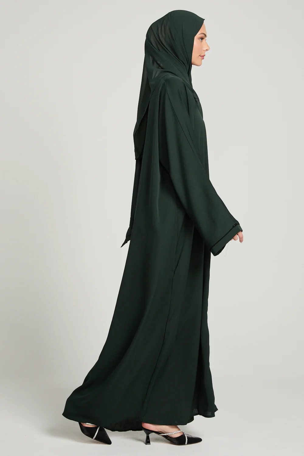 Closed Textured Abaya with Dainty Detailing - Forest Green - Image 7