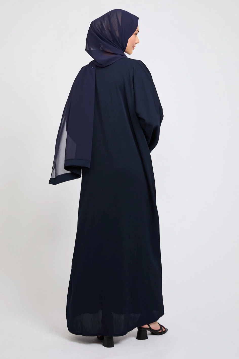 Closed Textured Abaya with Dainty Detailing - Navy - Image 10