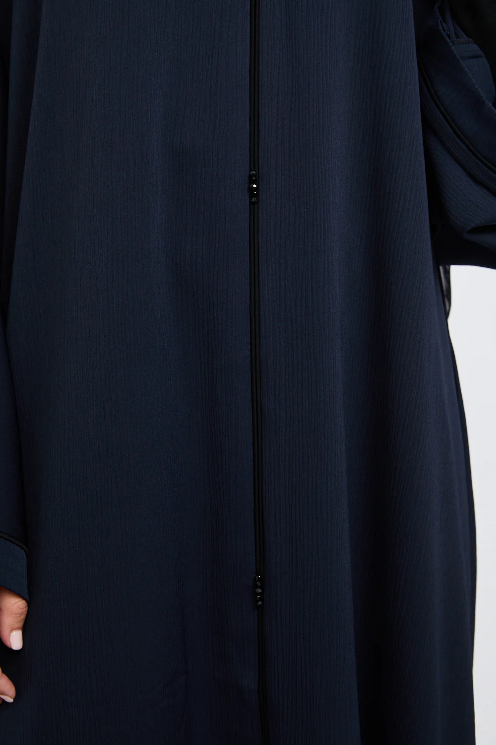 Closed Textured Abaya with Dainty Detailing - Navy - Image 4