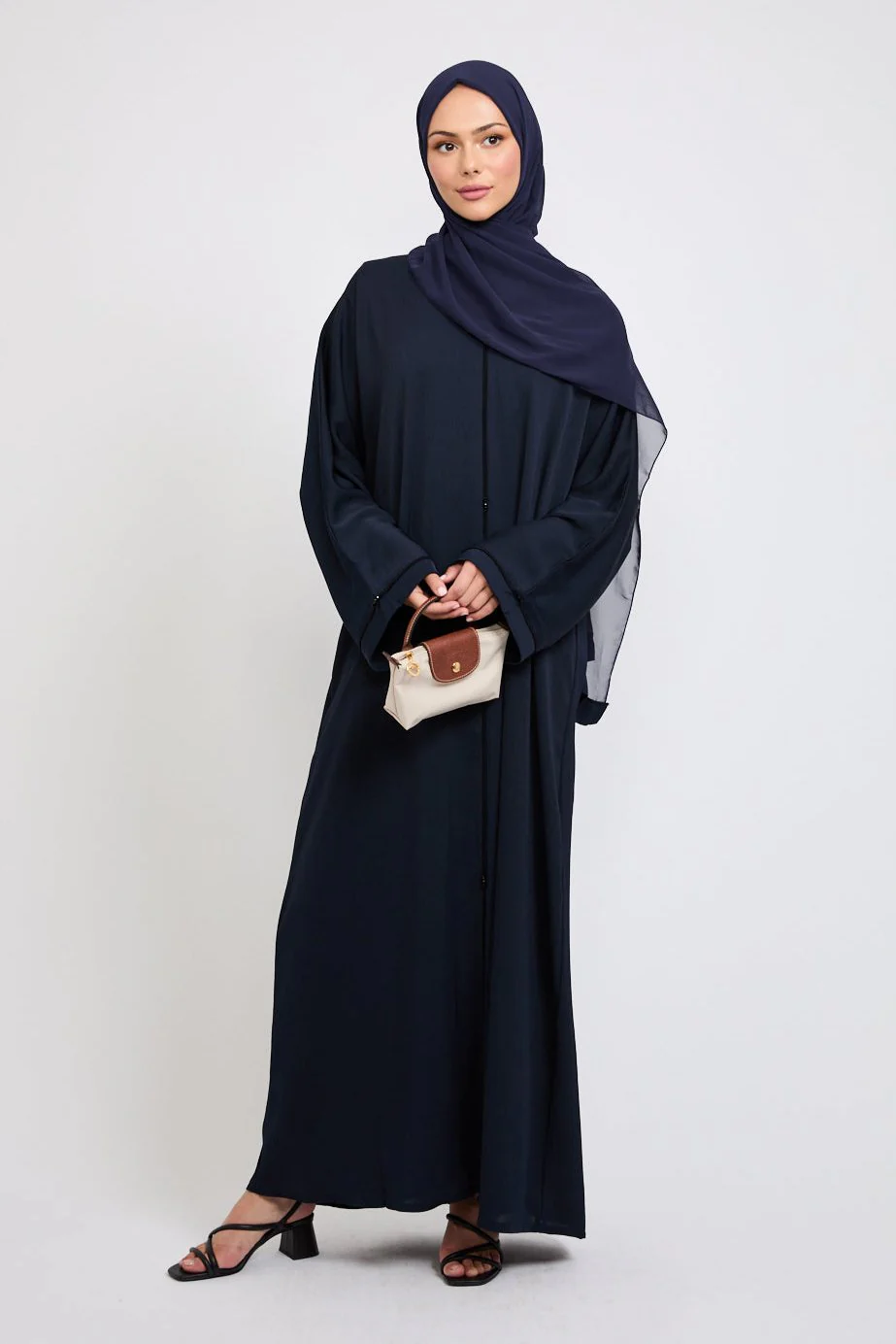 Closed Textured Abaya with Dainty Detailing - Navy - Image 6