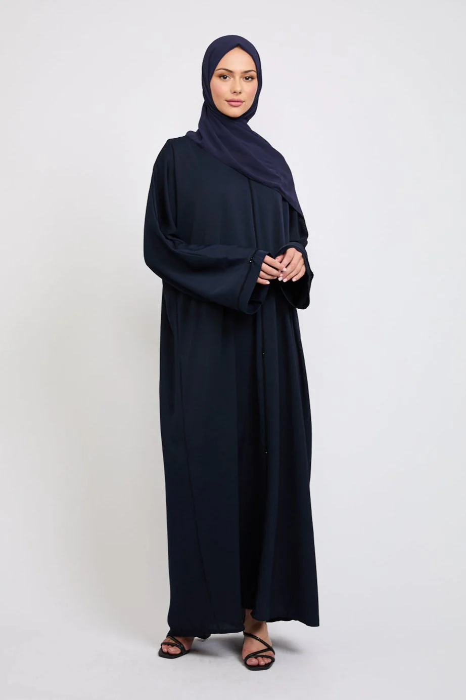 Closed Textured Abaya with Dainty Detailing - Navy - Image 7