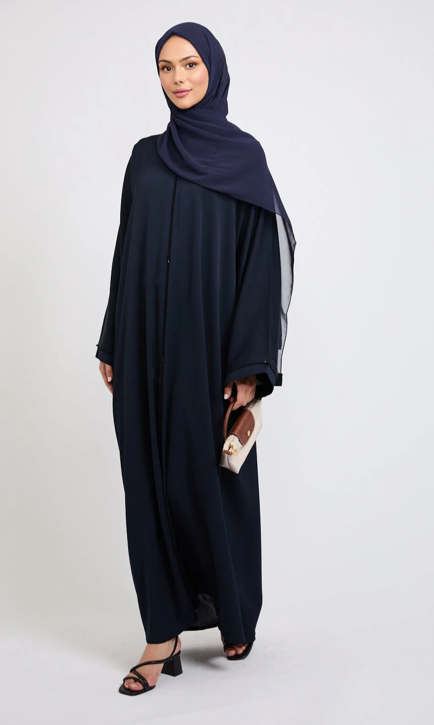 Closed Textured Abaya with Dainty Detailing - Navy - Image 8