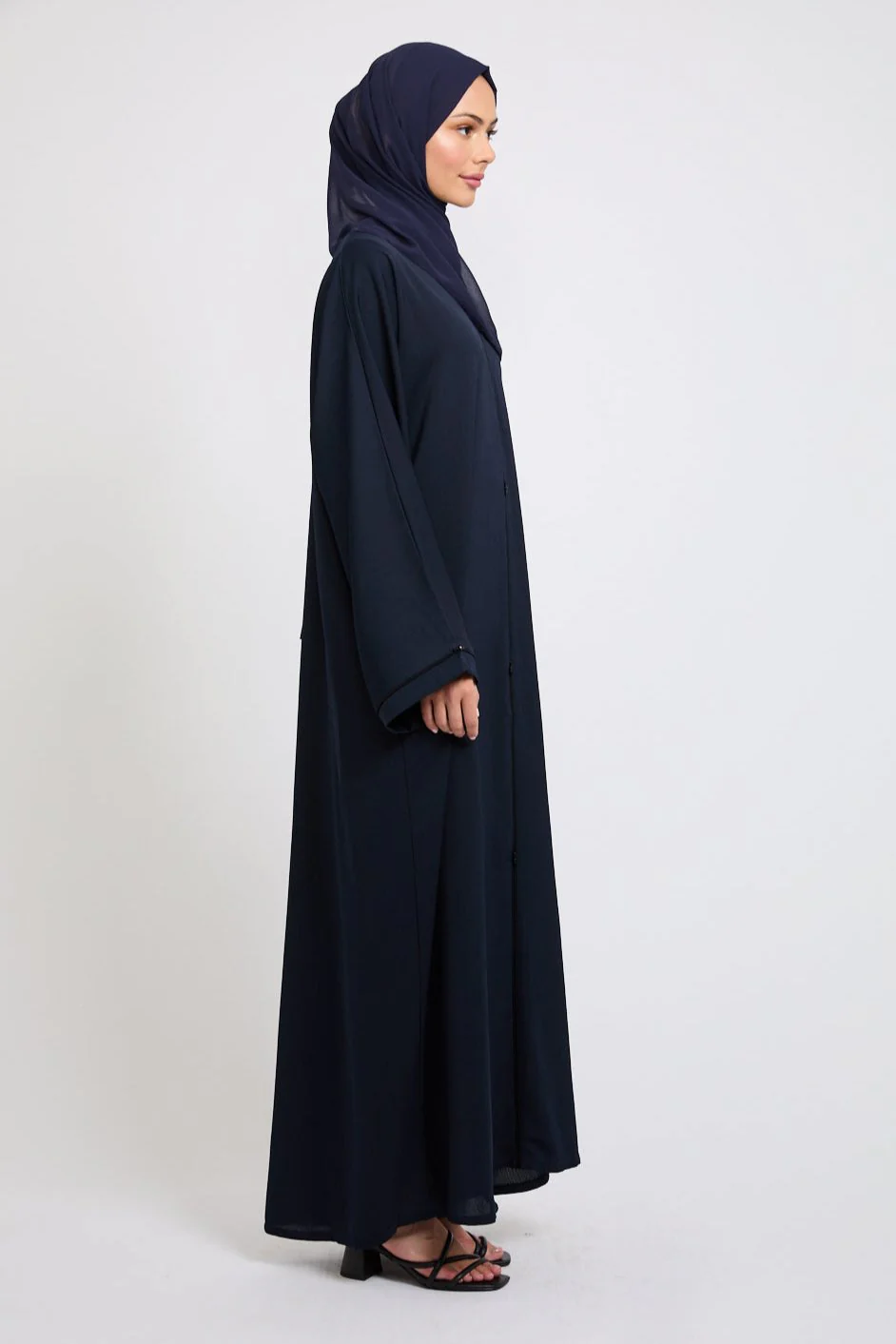 Closed Textured Abaya with Dainty Detailing - Navy - Image 9
