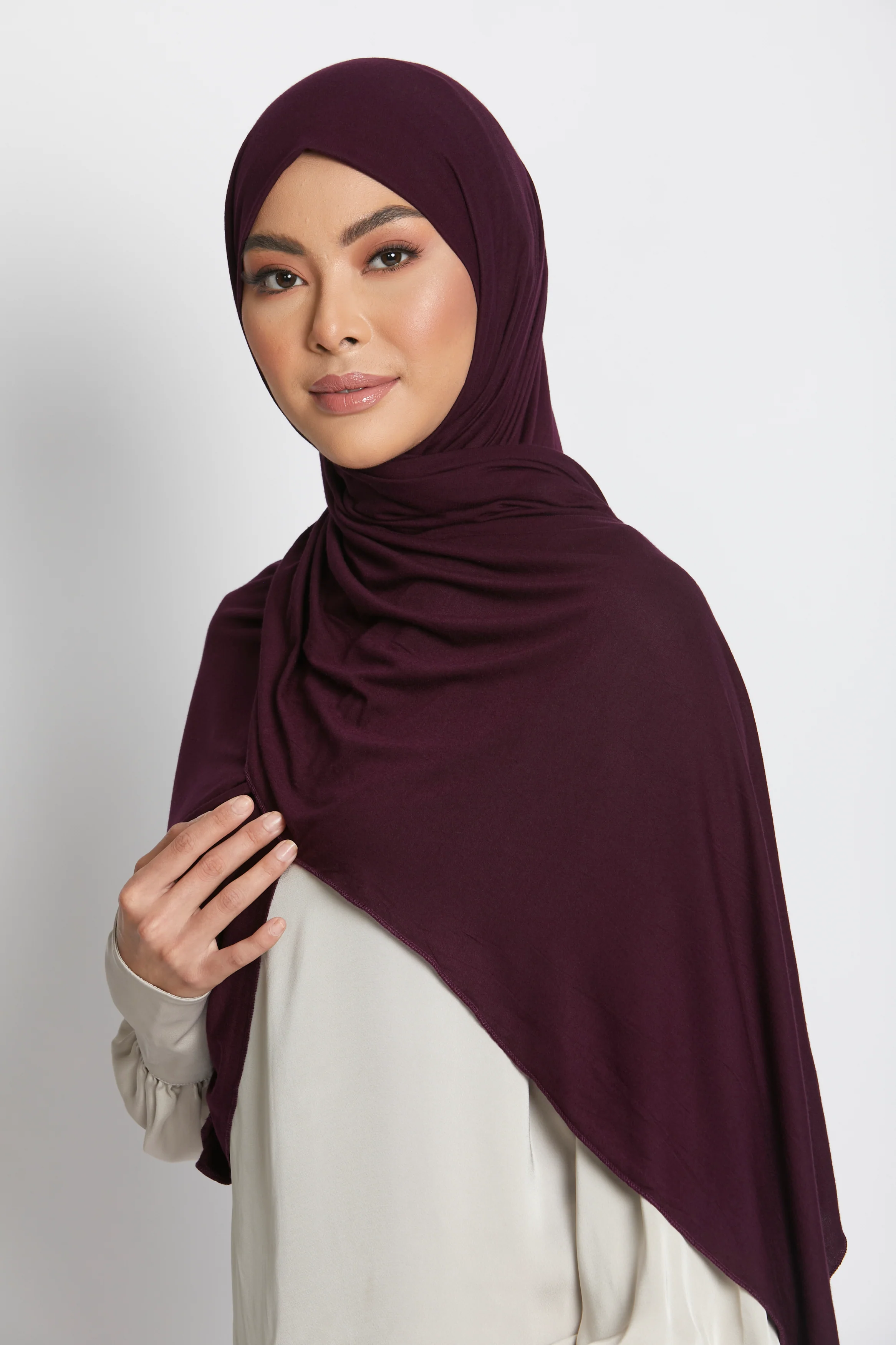 Deep Plum Jersey Hijab - Image 2