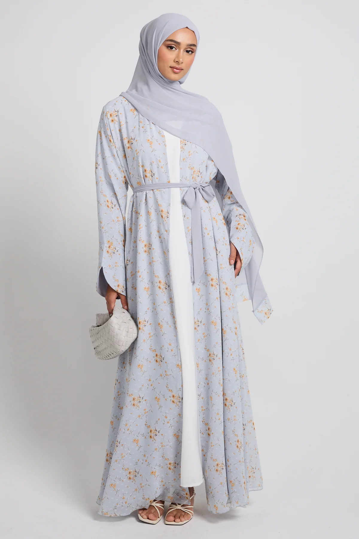 Dusty Blue Meadow Chiffon Open Abaya - LIMITED EDITION - Image 5