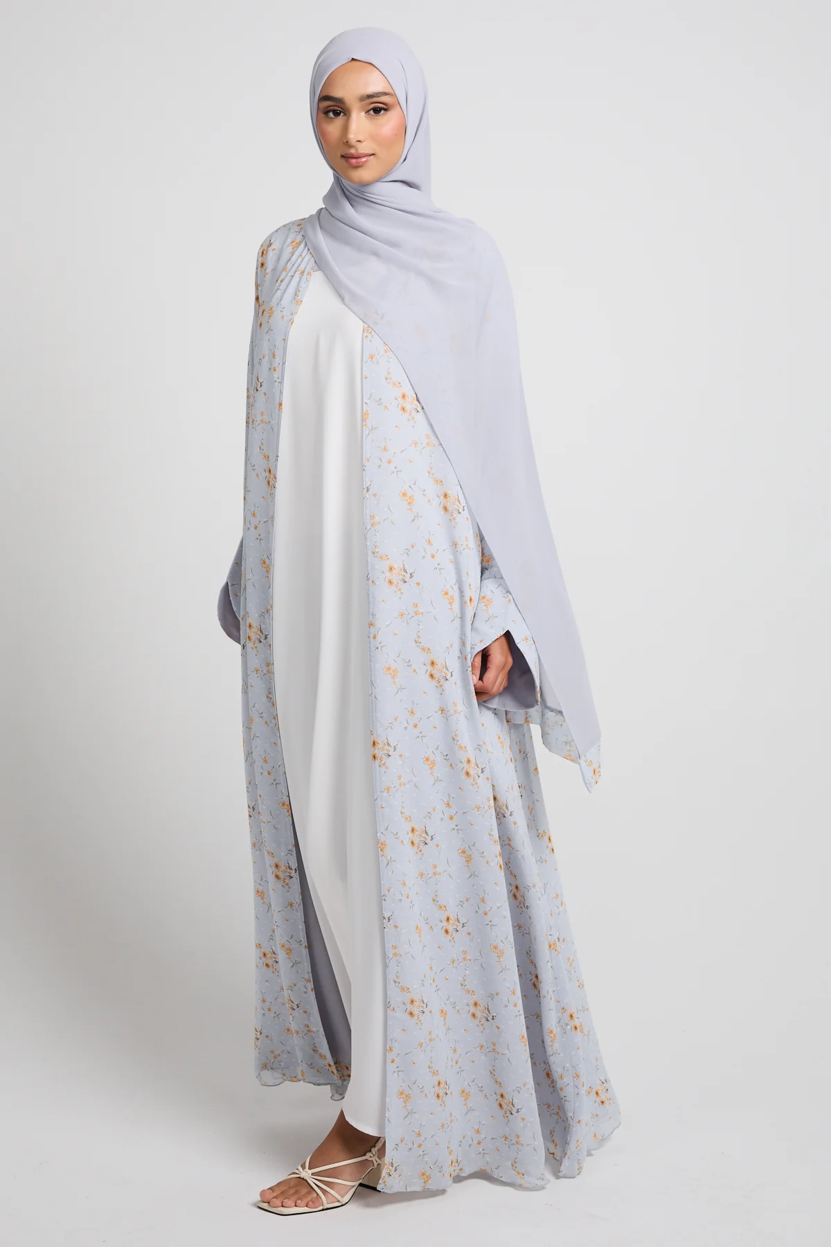 Dusty Blue Meadow Chiffon Open Abaya - LIMITED EDITION - Image 7