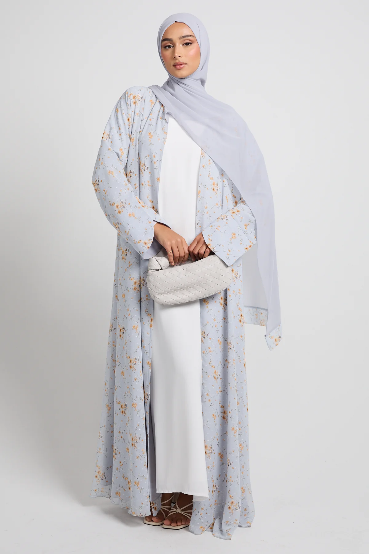 Dusty Blue Meadow Chiffon Open Abaya - LIMITED EDITION - Image 8