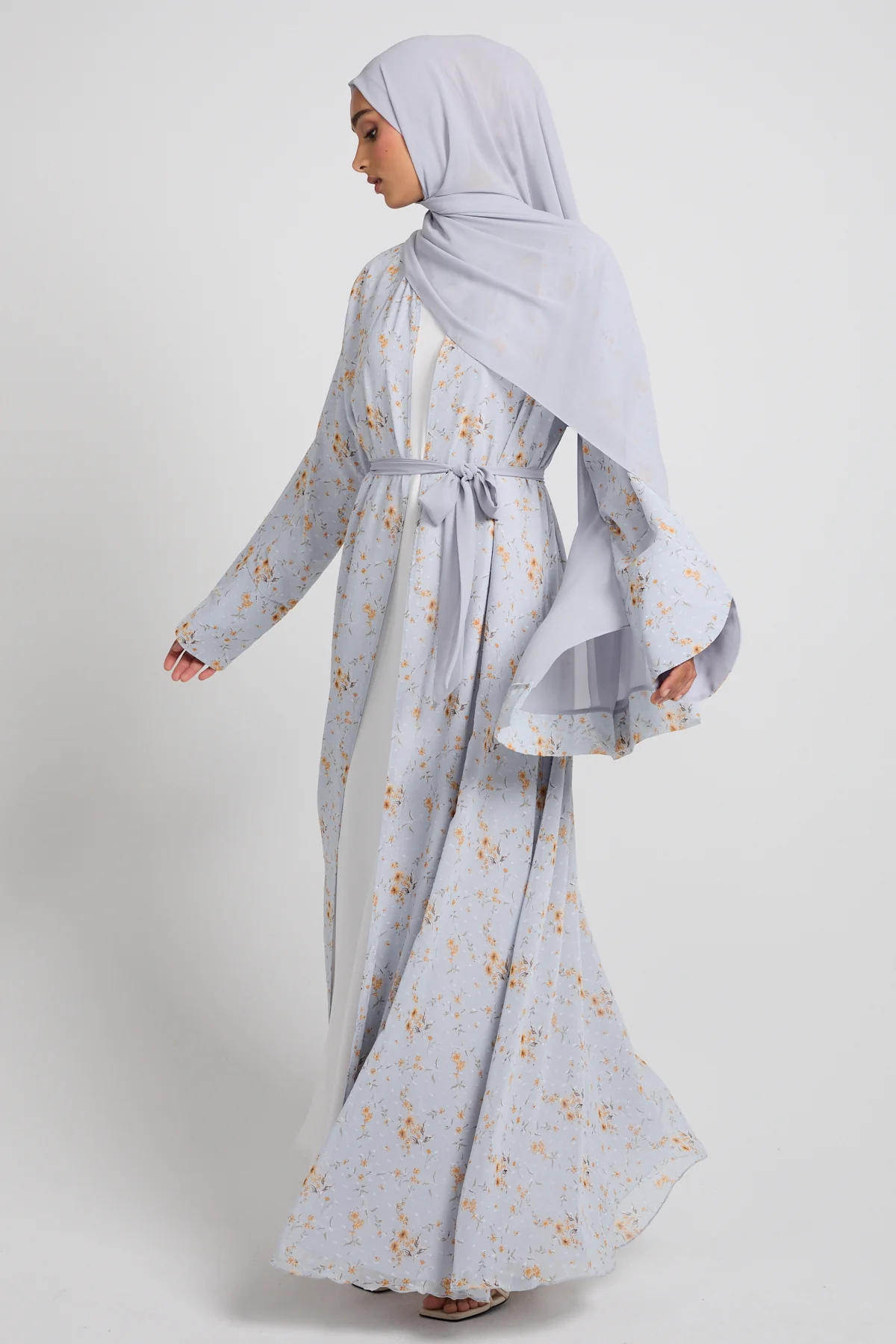 Dusty Blue Meadow Chiffon Open Abaya - LIMITED EDITION - Image 9