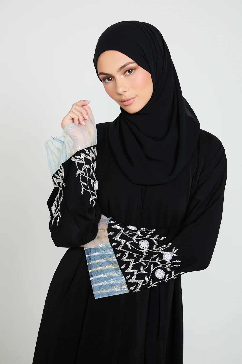 Eclipse Blossom Open Abaya - Black - Image 2
