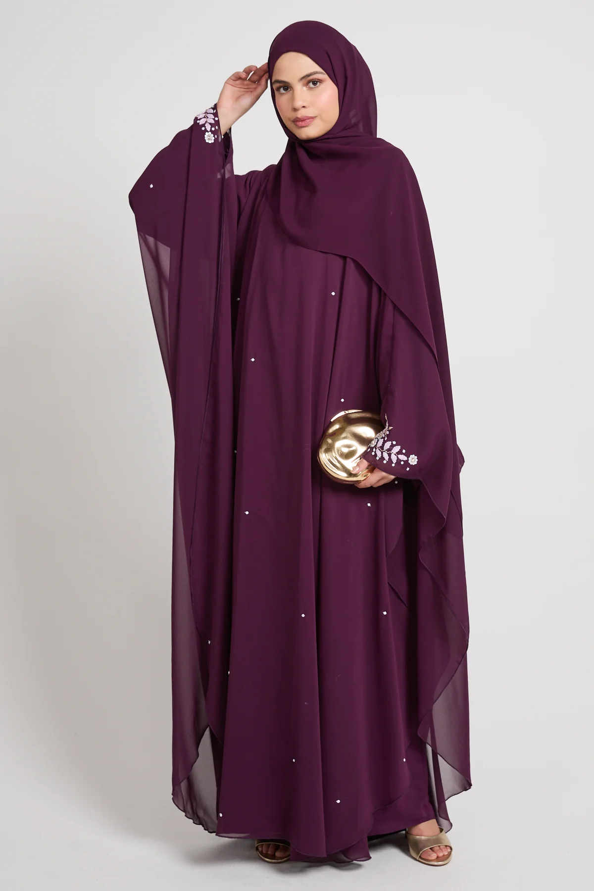 Embroidered Chiffon Overlay Butterfly Cut – Royal Mulberry