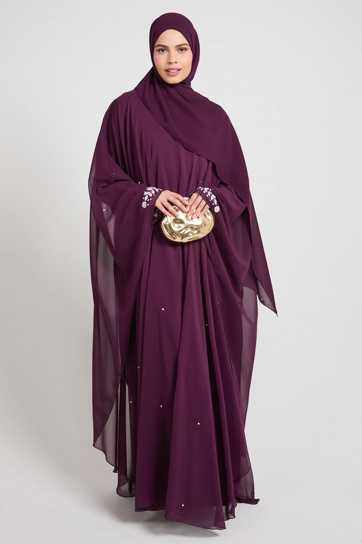 Embroidered Chiffon Overlay Butterfly Cut – Royal Mulberry - Image 10