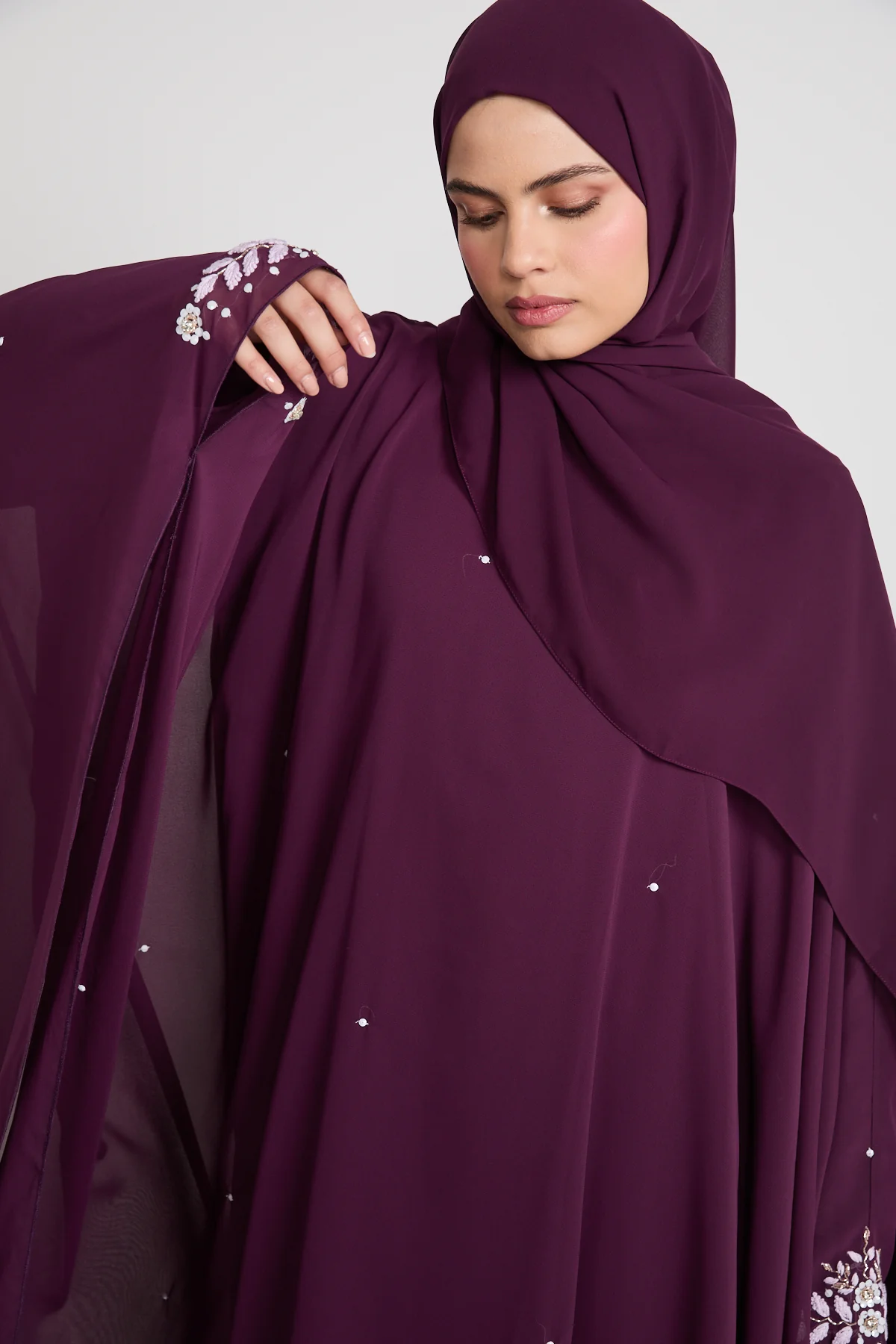 Embroidered Chiffon Overlay Butterfly Cut – Royal Mulberry - Image 2