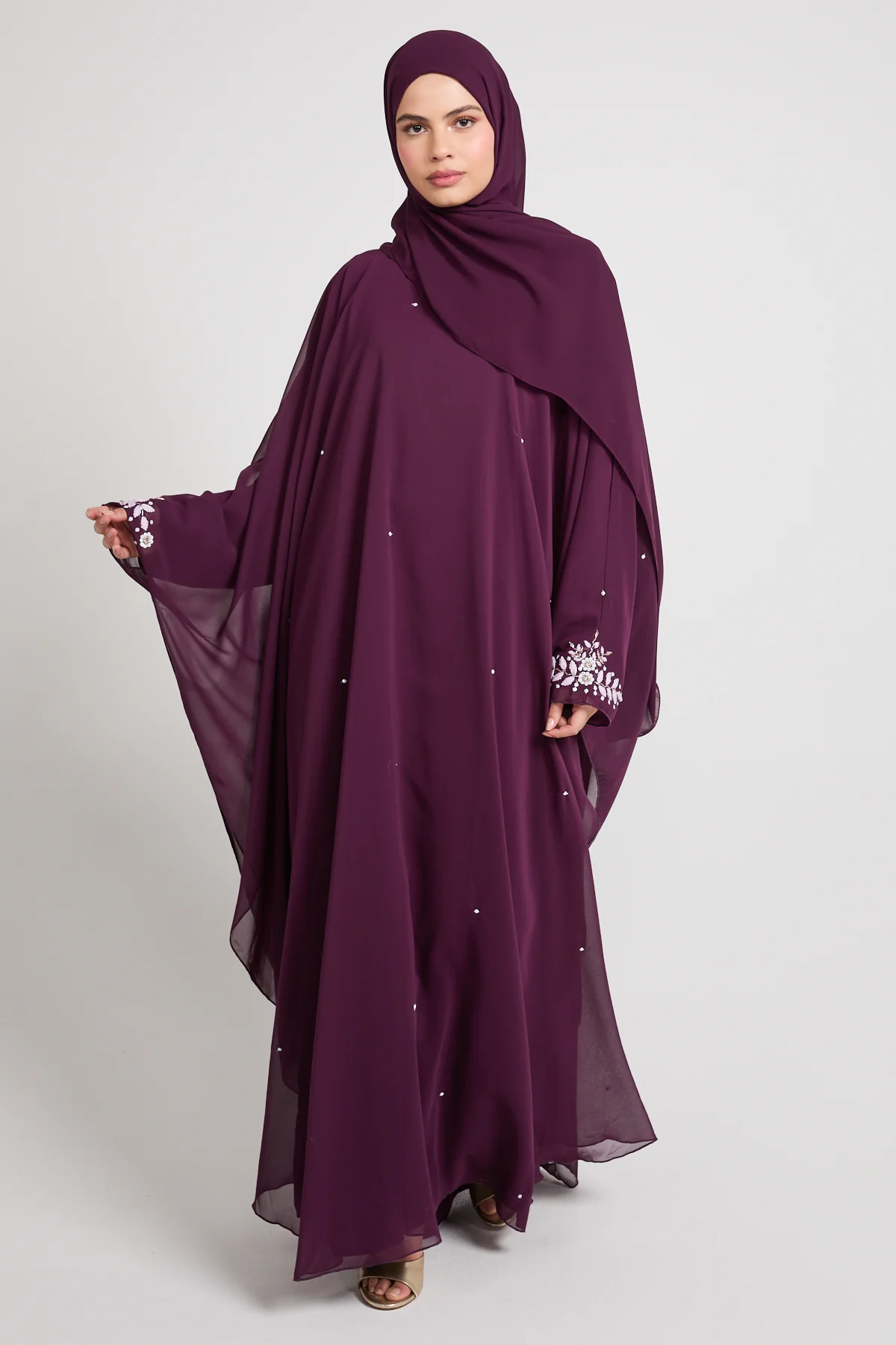 Embroidered Chiffon Overlay Butterfly Cut – Royal Mulberry - Image 3