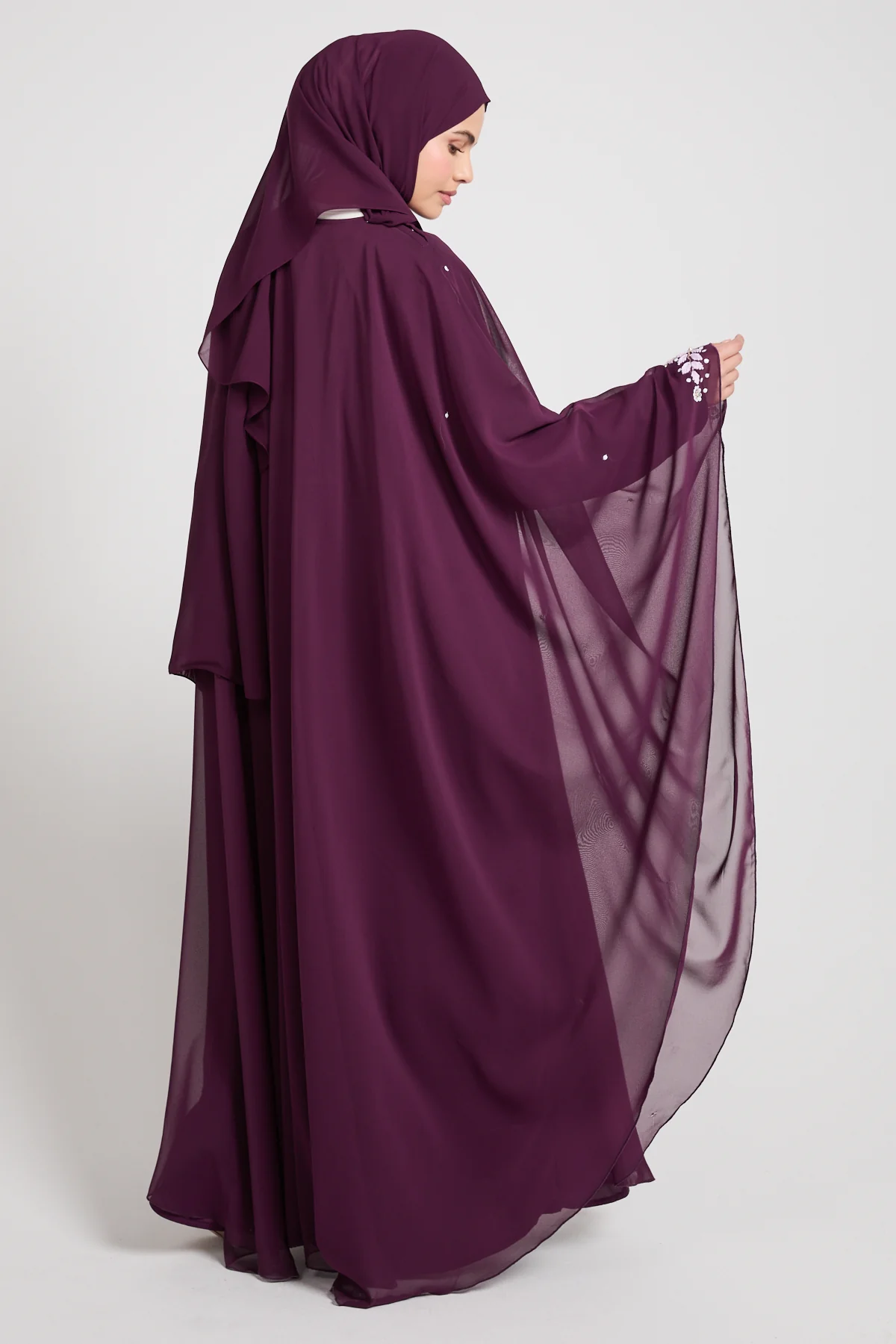 Embroidered Chiffon Overlay Butterfly Cut – Royal Mulberry - Image 5