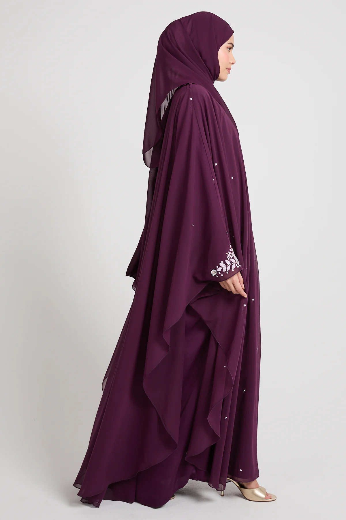 Embroidered Chiffon Overlay Butterfly Cut – Royal Mulberry - Image 6