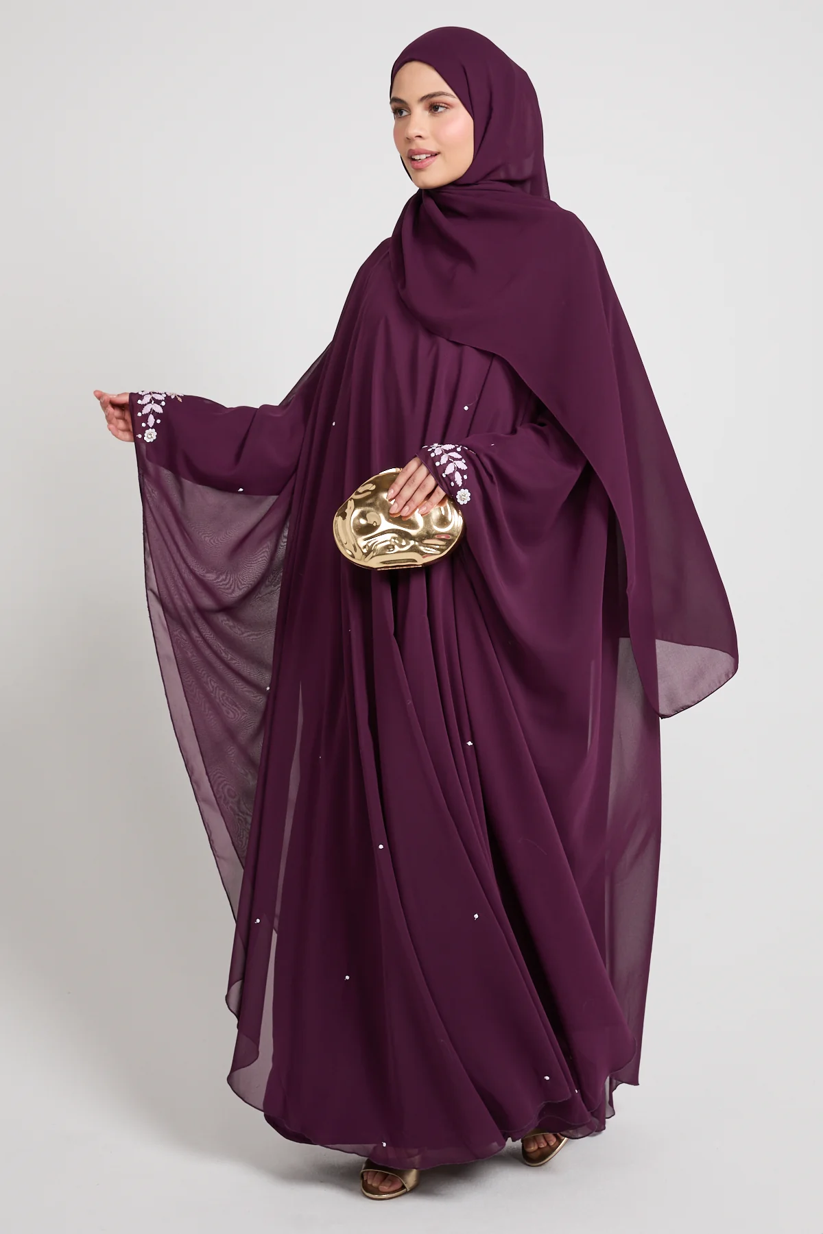 Embroidered Chiffon Overlay Butterfly Cut – Royal Mulberry - Image 9