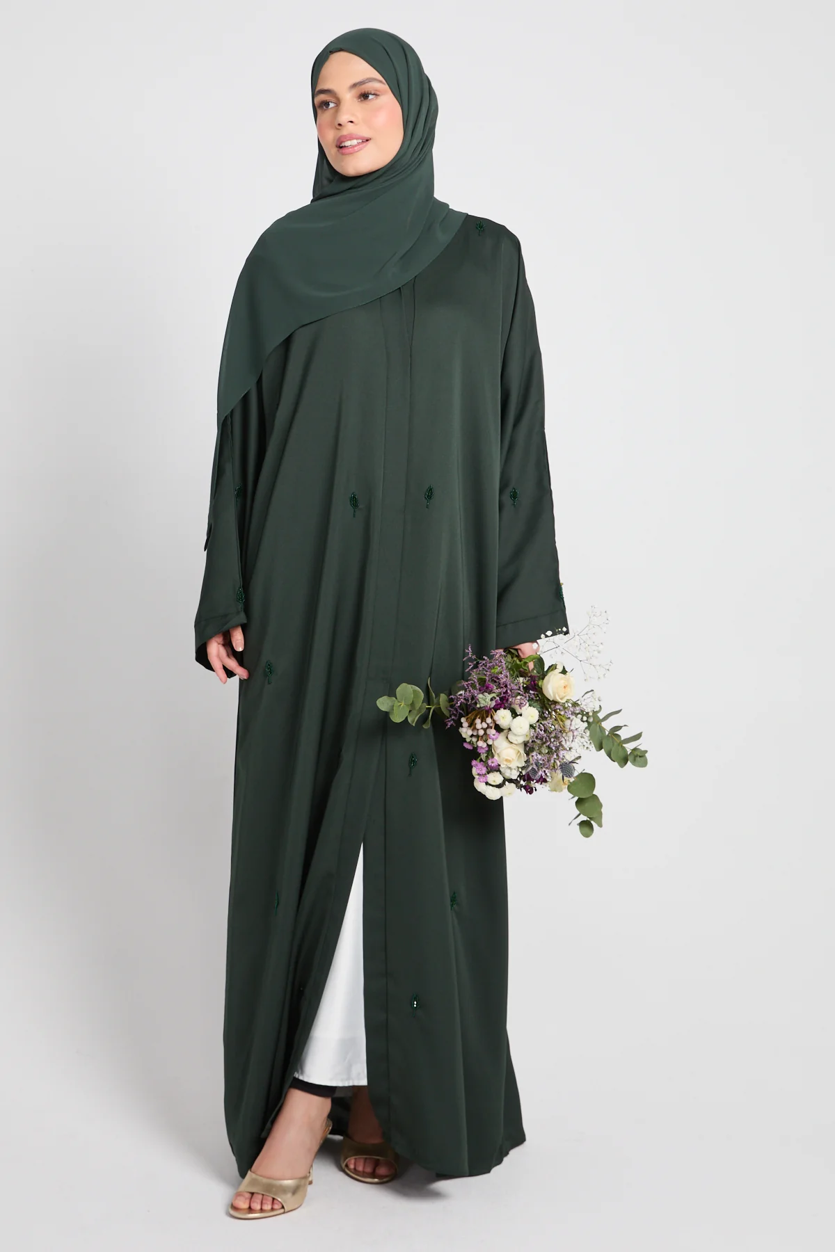 Emerald Botanique Embellished Open Abaya
