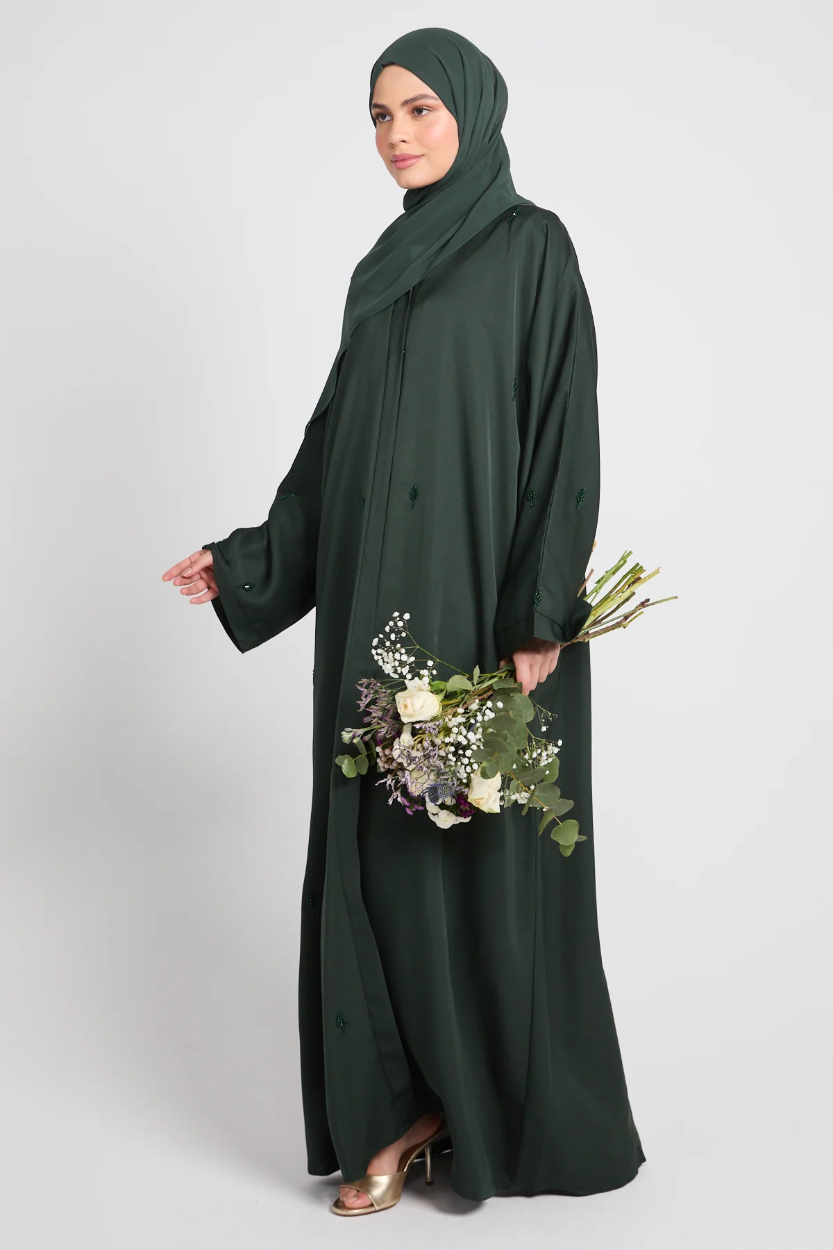 Emerald Botanique Embellished Open Abaya - Image 3